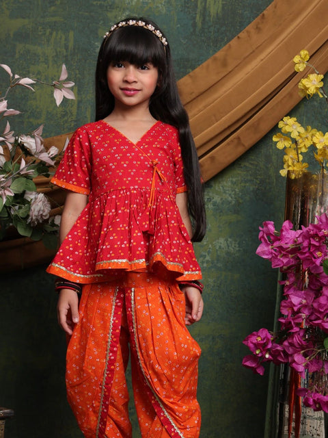 girls-red-orange-bandhani-dhoti-kurti-set-festive-ethnic-wear-saka-designs
