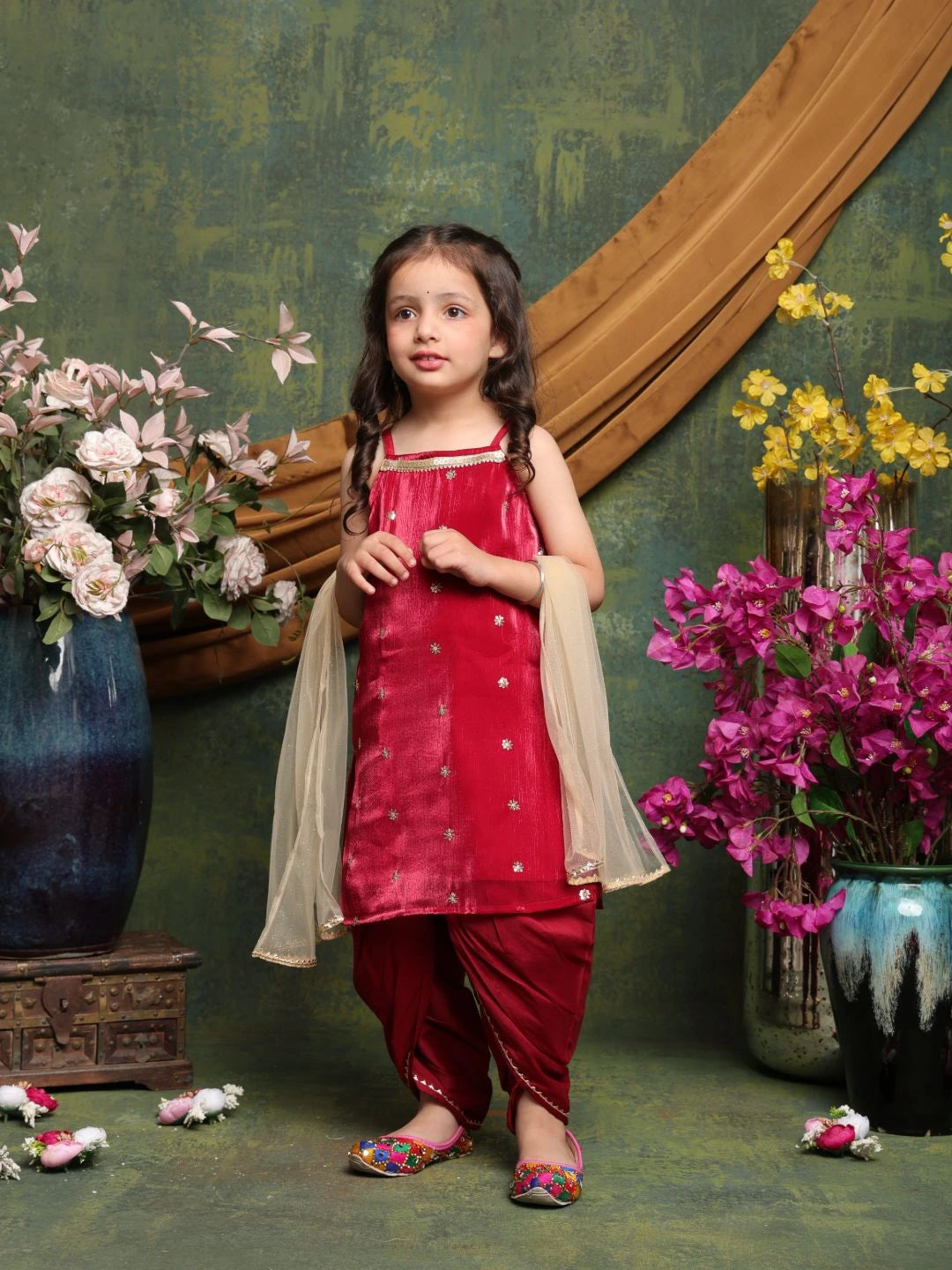 girls-maroon-velvet-kurta-dhoti-set-with-dupatta-festive-traditional-ensemble-saka-designs