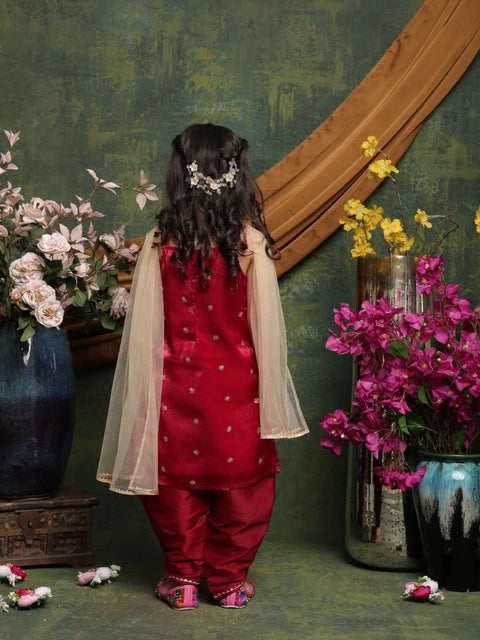girls-maroon-velvet-kurta-dhoti-set-with-dupatta-festive-traditional-ensemble-saka-designs