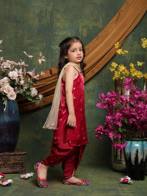 girls-maroon-velvet-kurta-dhoti-set-with-dupatta-festive-traditional-ensemble-saka-designs