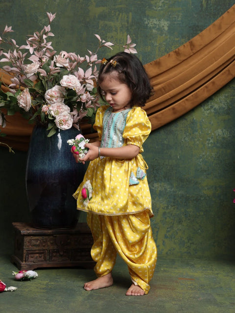 girls-yellow-printed-angrakha-kurta-with-dhoti-pants-ethnic-festive-set-by-saka-designs