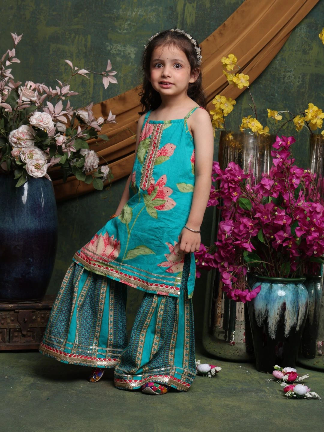 girls-teal-floral-kurti-with-printed-sharara-ethnic-festive-wear-saka-designs