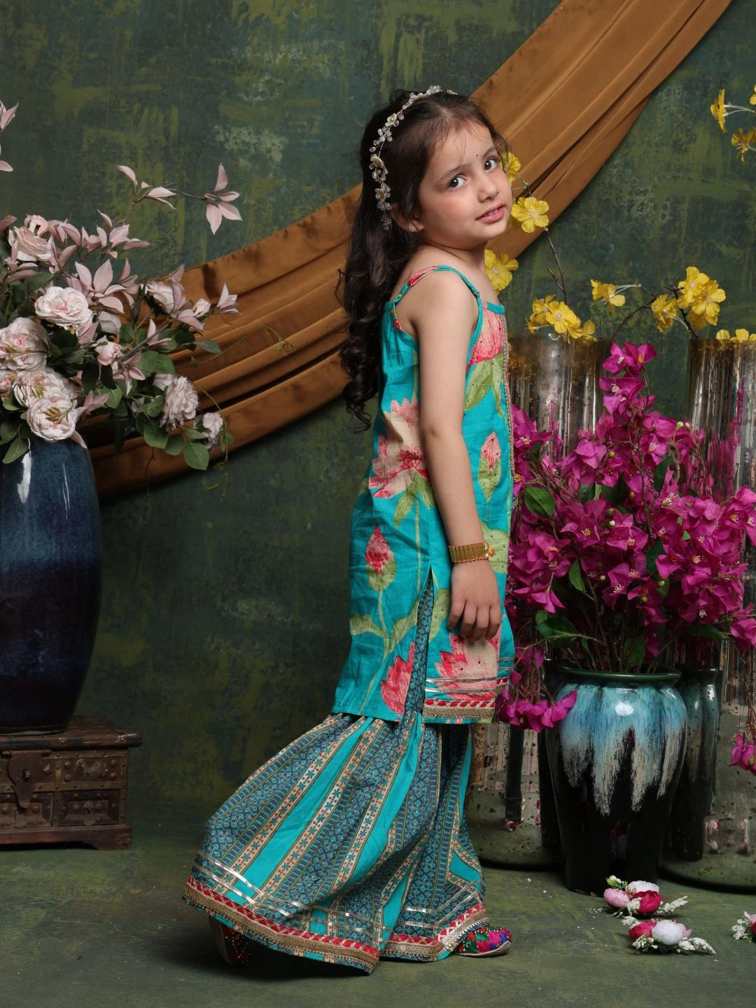 girls-teal-floral-kurti-with-printed-sharara-ethnic-festive-wear-saka-designs