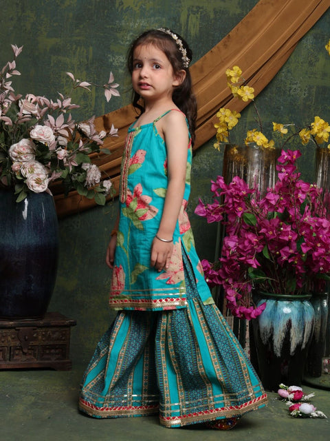 girls-teal-floral-kurti-with-printed-sharara-ethnic-festive-wear-saka-designs