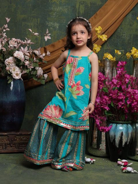 girls-teal-floral-kurti-with-printed-sharara-ethnic-festive-wear-saka-designs