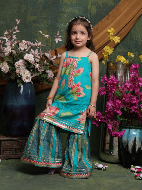 girls-teal-floral-kurti-with-printed-sharara-ethnic-festive-wear-saka-designs