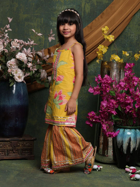 girls-yellow-floral-kurti-with-printed-sharara-festive-cotton-set-saka-designs