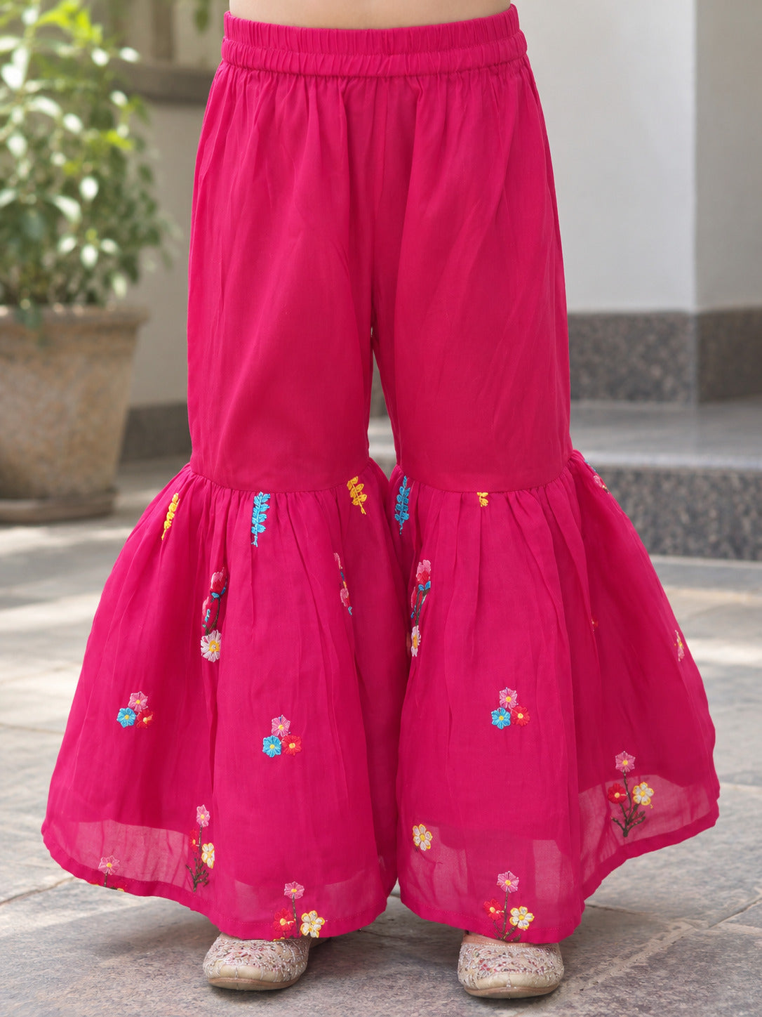 Girls Ethnic Motifs Printed Magenta Regular Kurti And Sharara Set