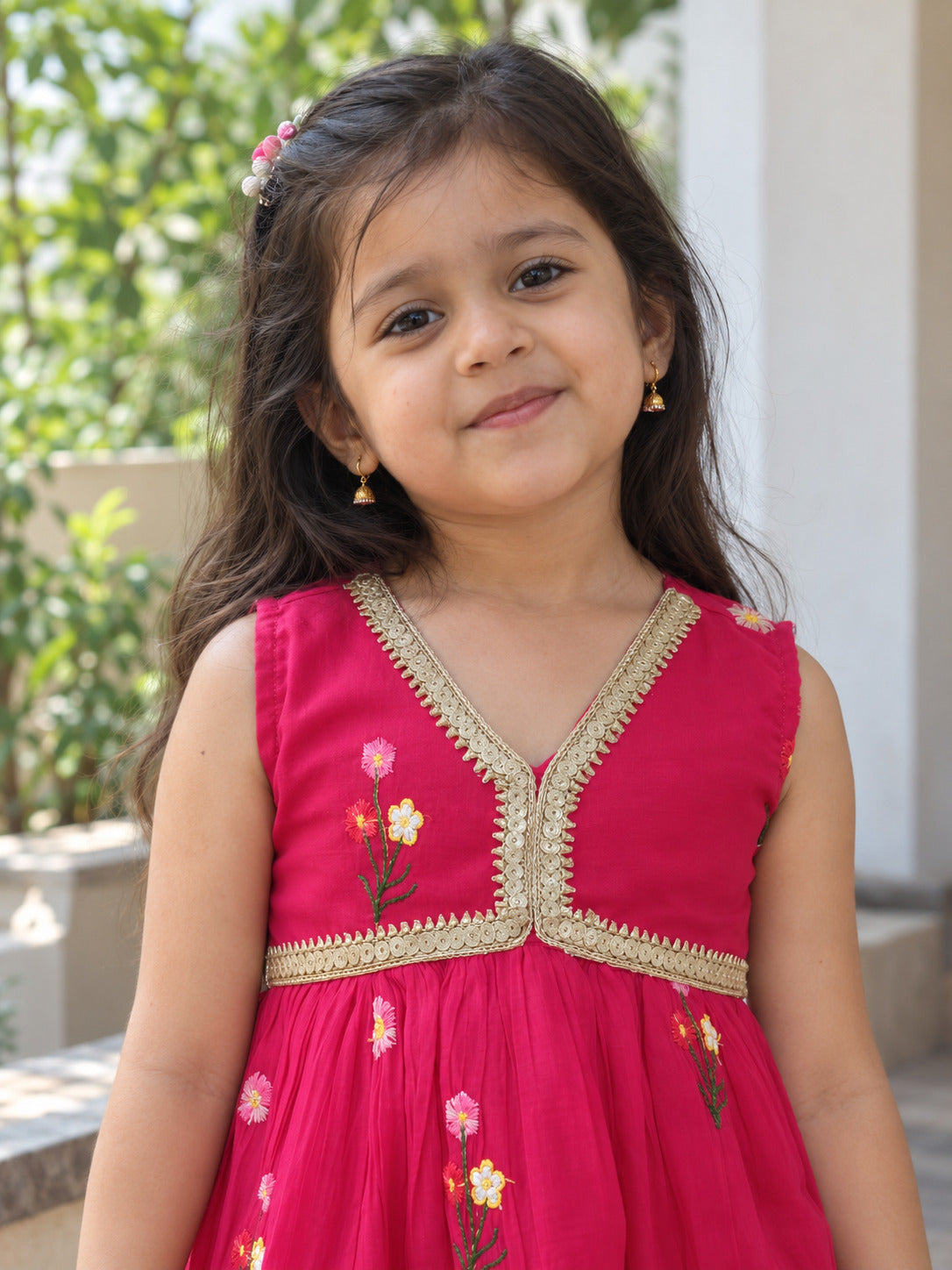 Girls Ethnic Motifs Printed Magenta Regular Kurti And Sharara Set