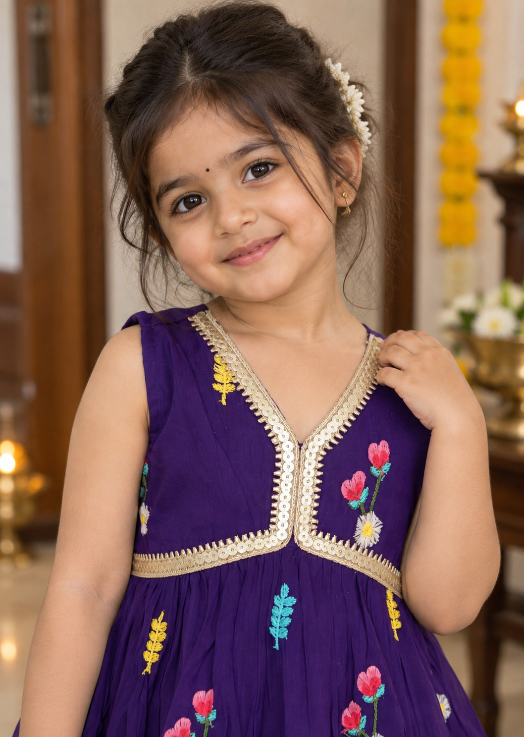 Girls Ethnic Motifs Printed Purple Regular Kurti And Sharara Set
