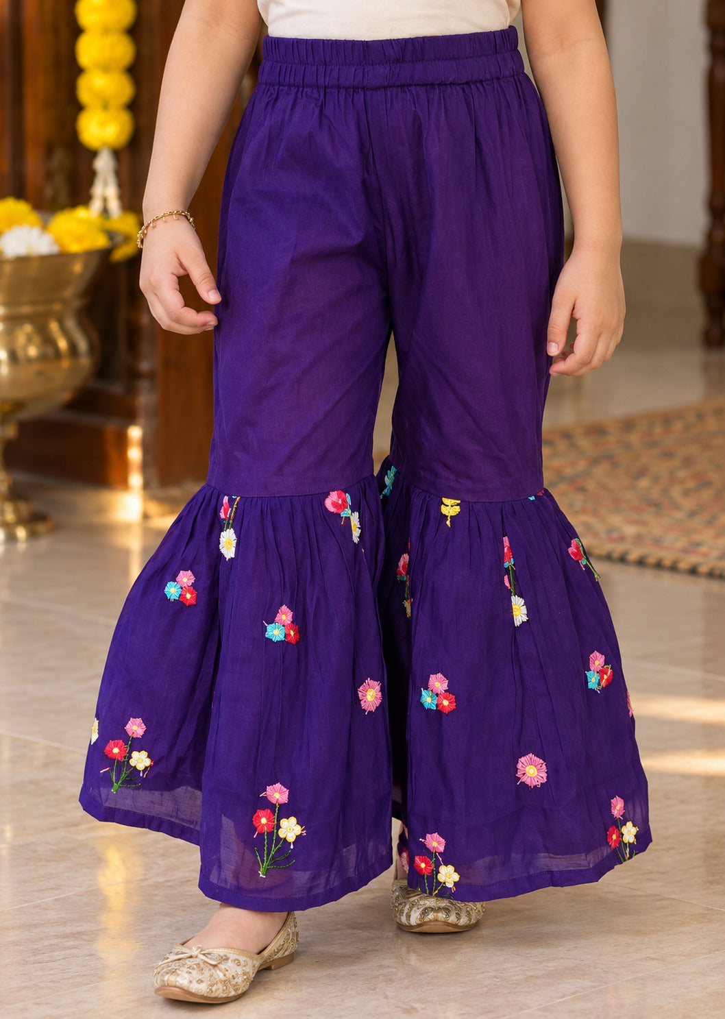 Girls Ethnic Motifs Printed Purple Regular Kurti And Sharara Set