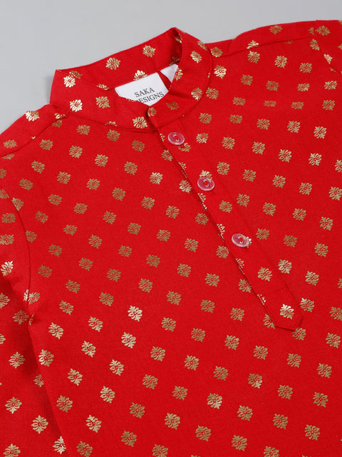 Saka Designs Boy's Foil Printed Kurta & Pyjamas - Red & White
