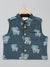 Saka Designs Boys' lime green Kurta Pajama with Blue Printed Jacket Ensemble