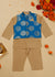 Saka Designs Boys' Beige Kurta Pajama with Blue Printed Jacket Ensemble