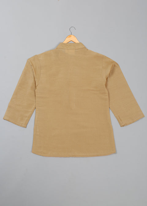 saka-designs-boys-beige-kurta-pajama-with-blue-printed-jacket-ensemble