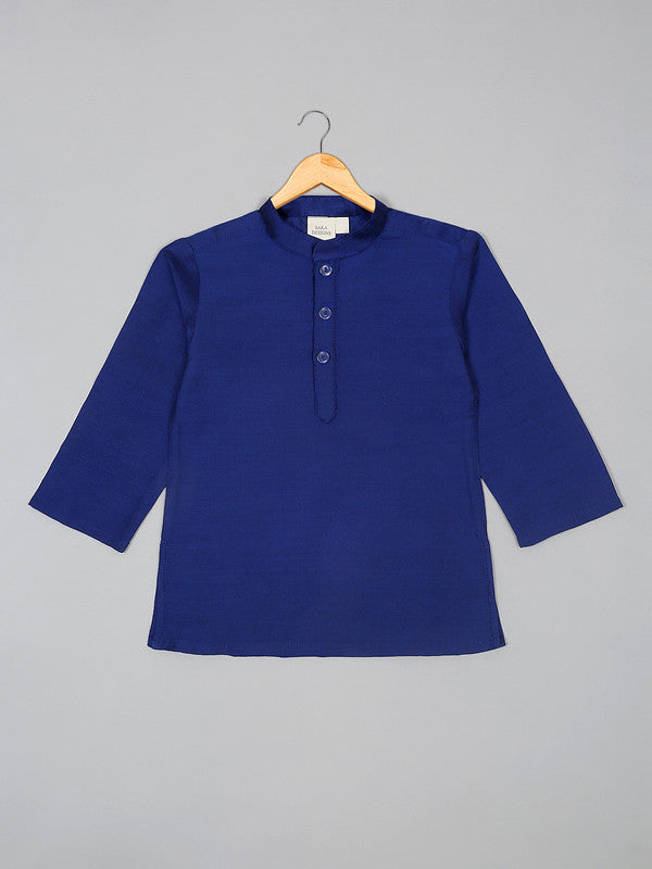 saka-designs-boys-navy-cotton-kurta-pajama-with-yellow-silk-jacket-set