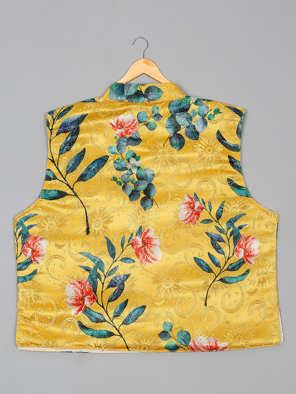 saka-designs-boys-navy-cotton-kurta-pajama-with-yellow-silk-jacket-set