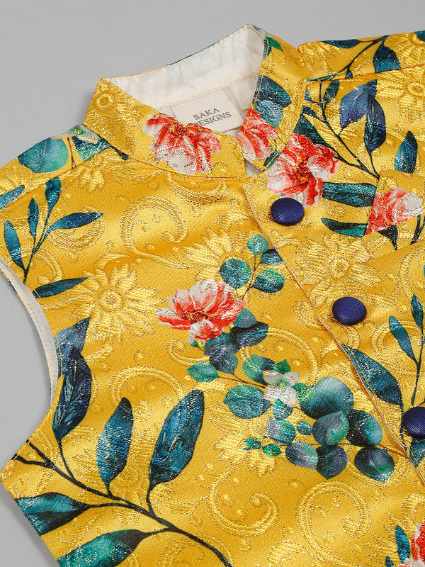 saka-designs-boys-navy-cotton-kurta-pajama-with-yellow-silk-jacket-set