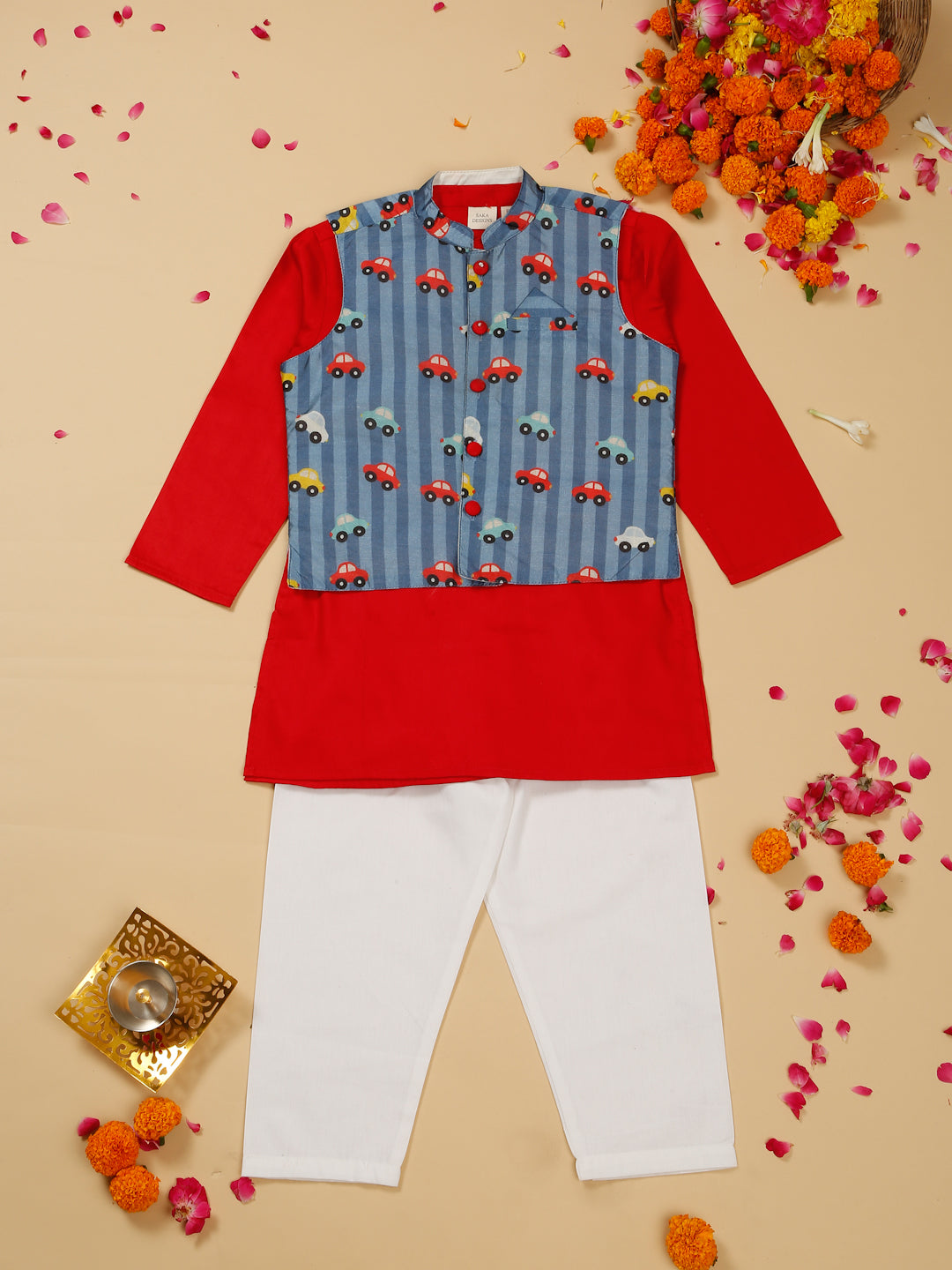 saka-designs-boyss-red-kurta-with-printed-jacket-and-pajama-set