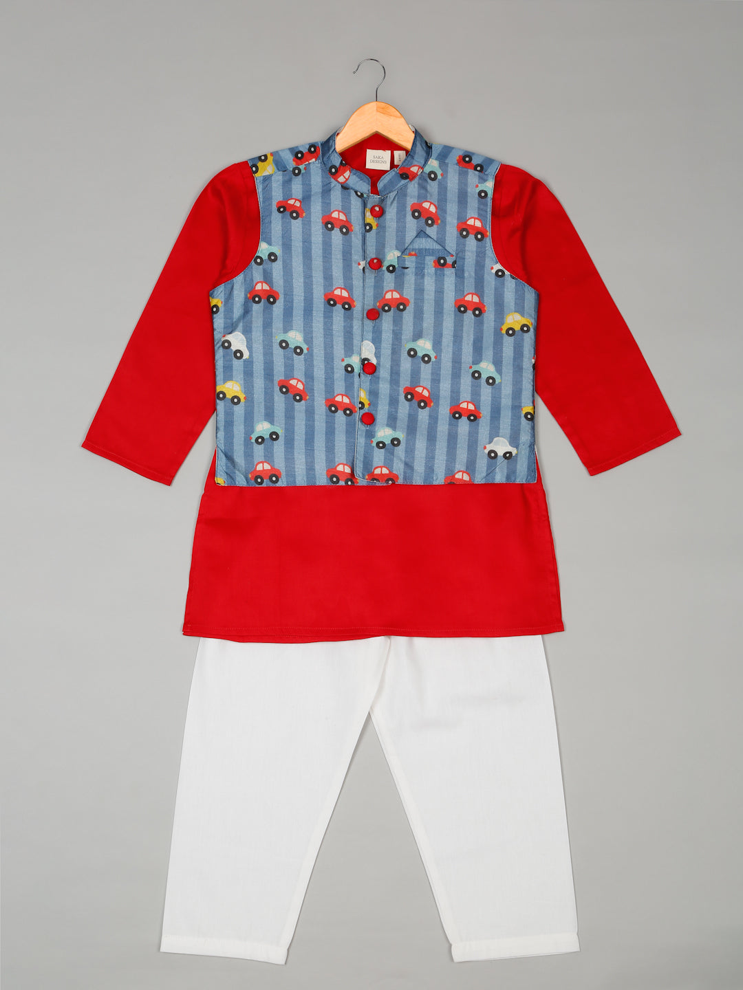 saka-designs-boyss-red-kurta-with-printed-jacket-and-pajama-set