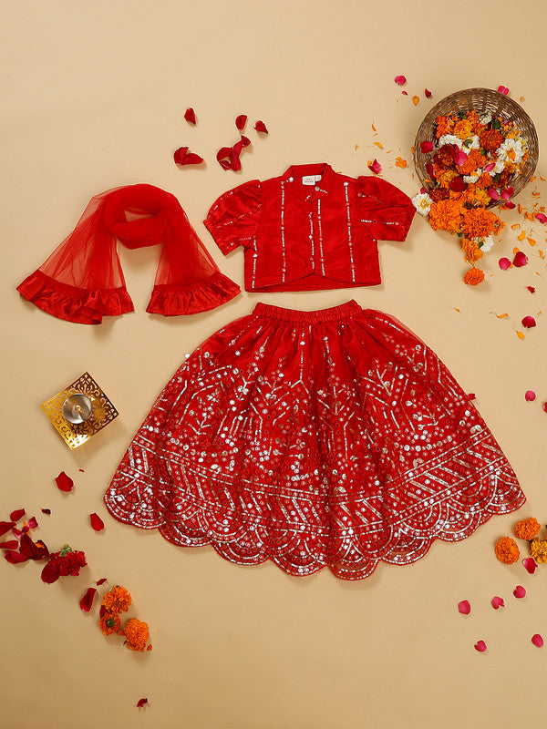 saka-designs-heavy-embroidery-and-mirror-work-red-lehanga-choli-with-dupatta