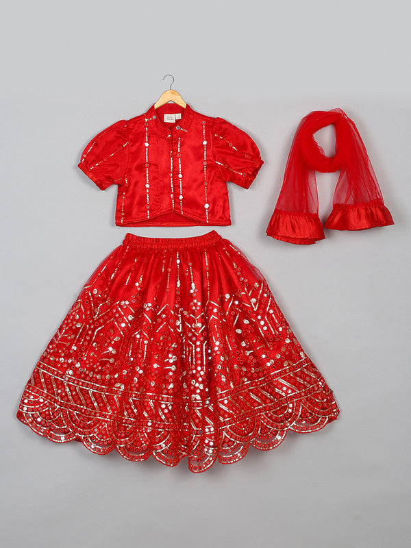 saka-designs-heavy-embroidery-and-mirror-work-red-lehanga-choli-with-dupatta