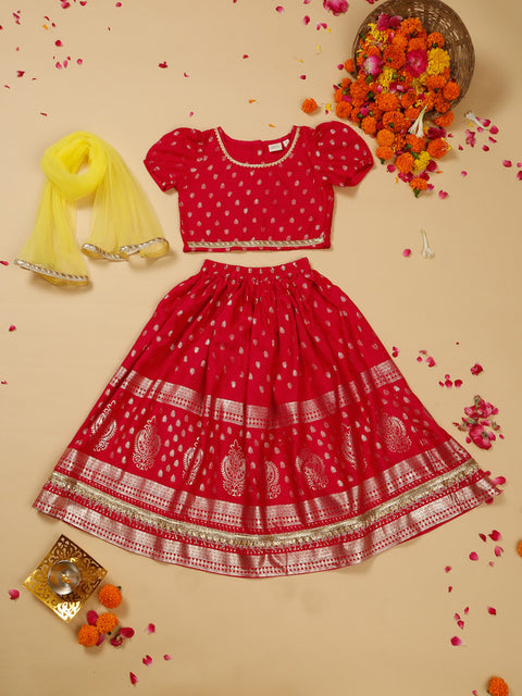 saka-designs-golden-foil-printed-rayon-magenta-lehenga-choli-with-dupatta