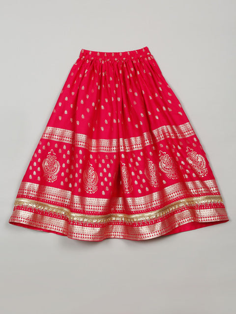 saka-designs-golden-foil-printed-rayon-magenta-lehenga-choli-with-dupatta