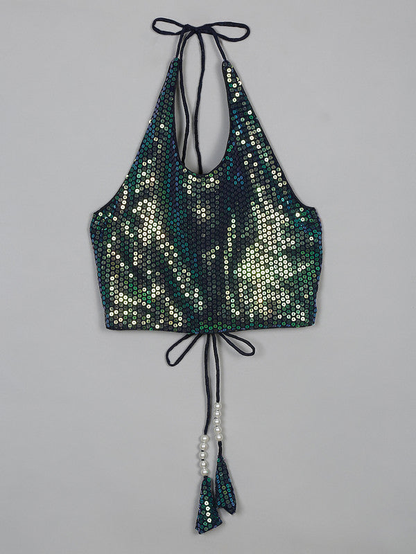 saka-designs-sequence-work-halter-neck-navy-crop-top-for-girls