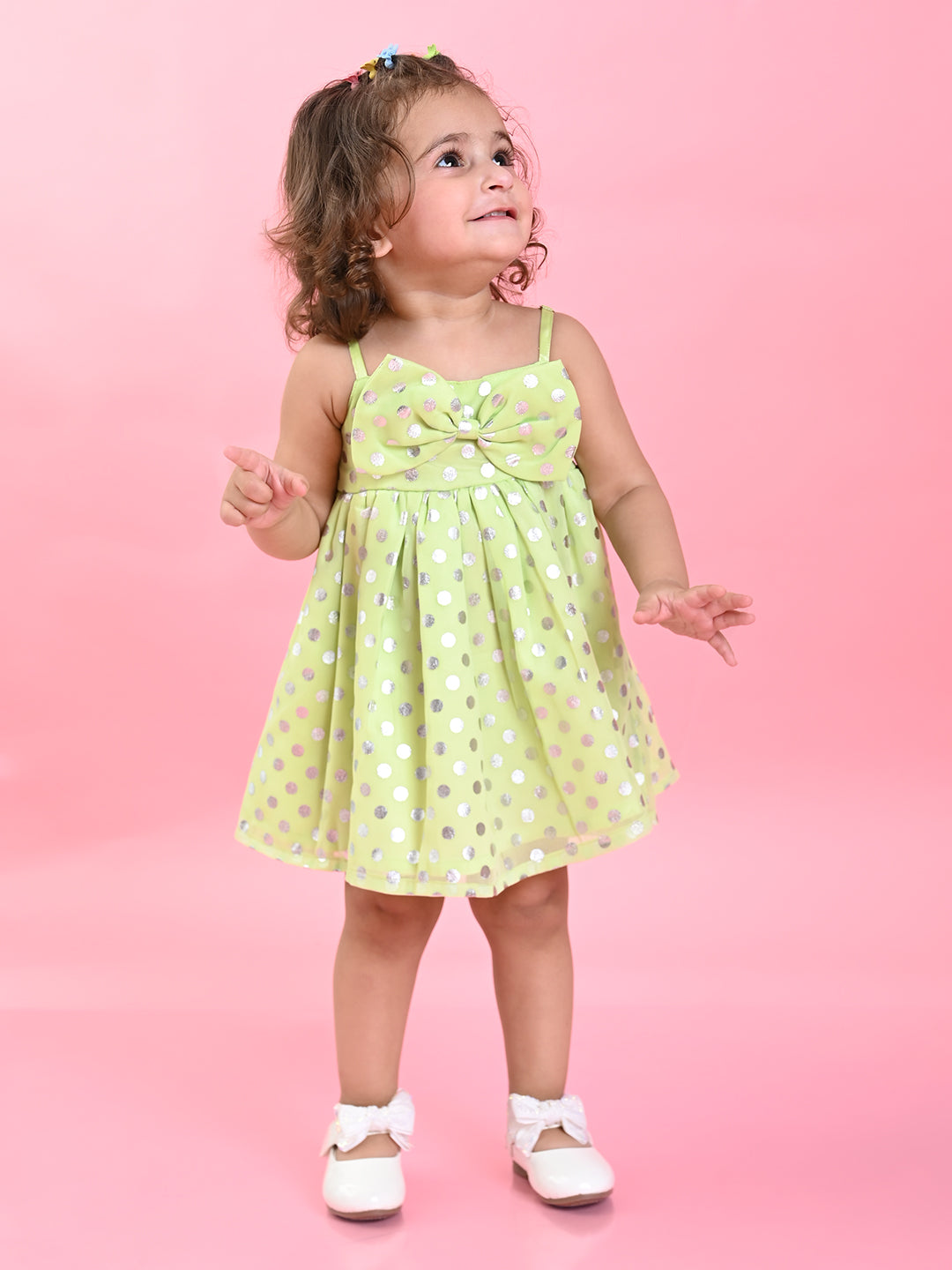 Saka Designs Girls Polka Dot Printed Party Frock - Green