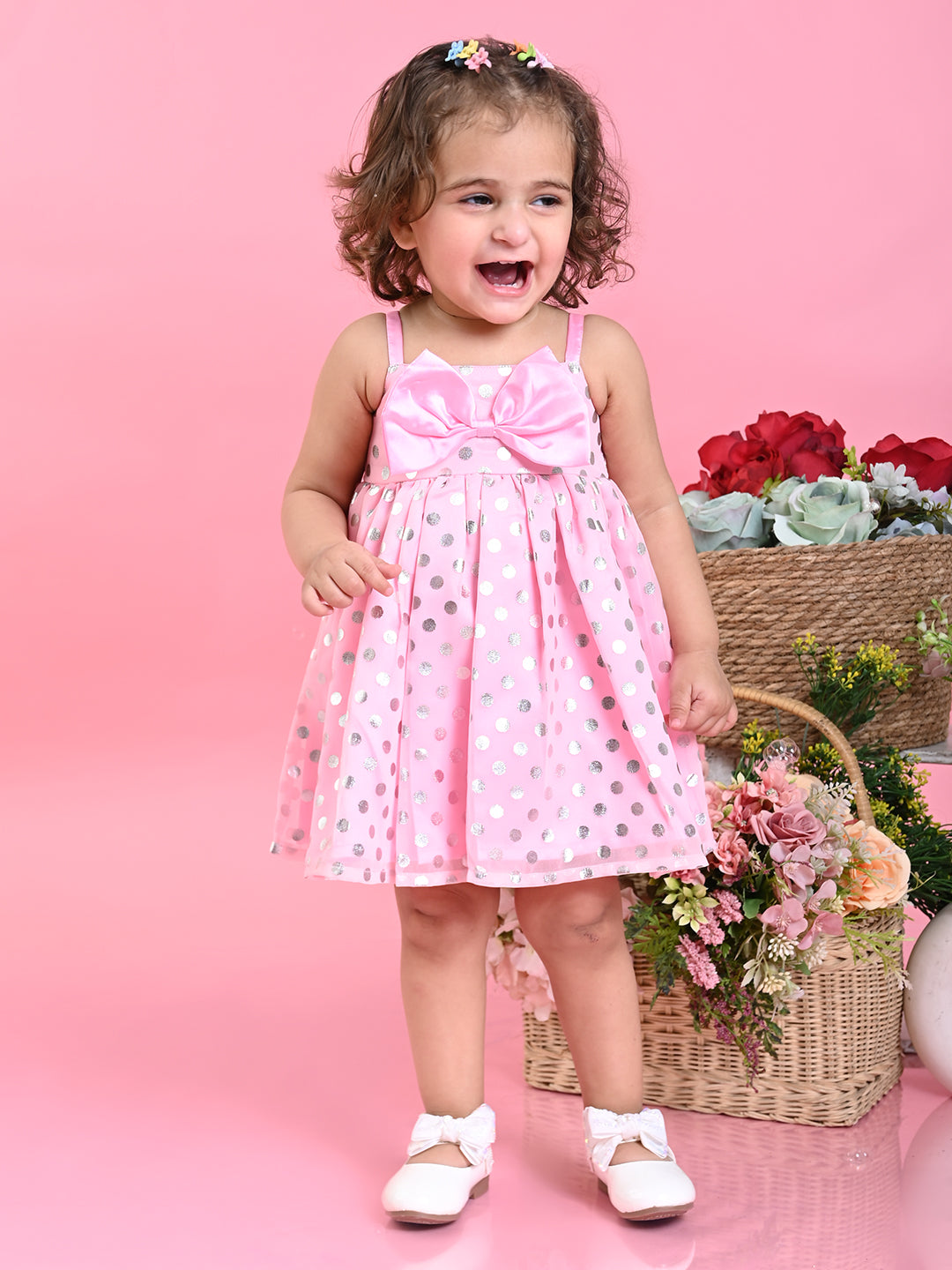 Saka Designs Girls Polka Dot Printed Party Frock - Pink