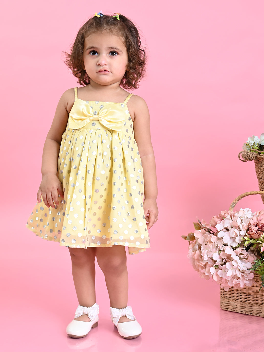 Saka Designs Girls Polka Dot Printed Party Frock - Yellow