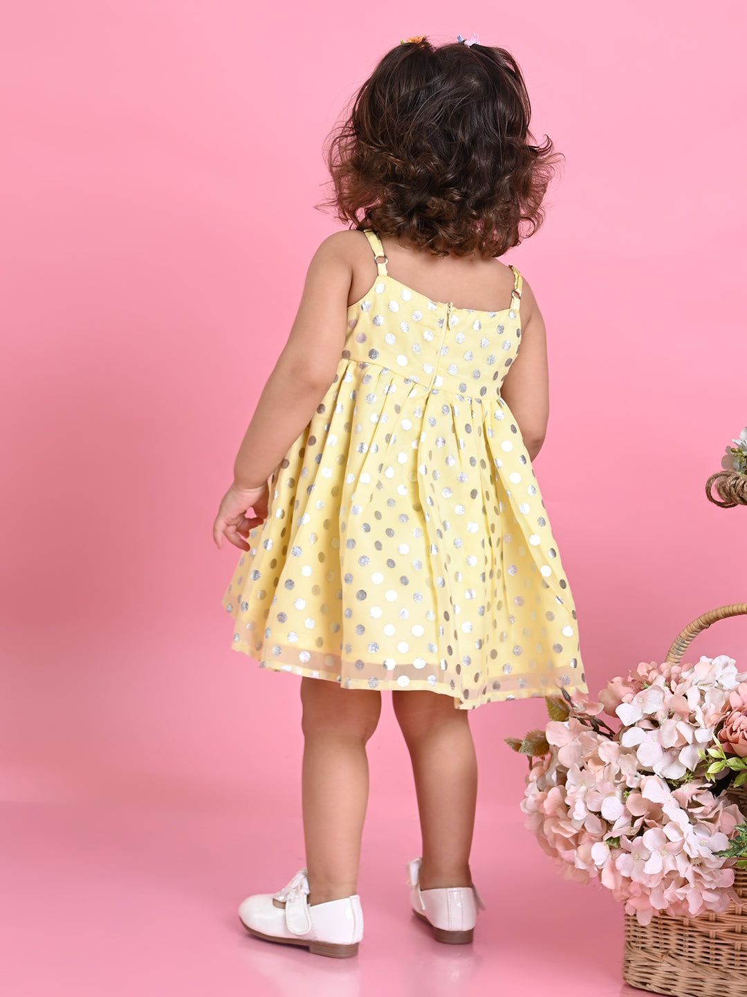Saka Designs Girls Polka Dot Printed Party Frock - Yellow