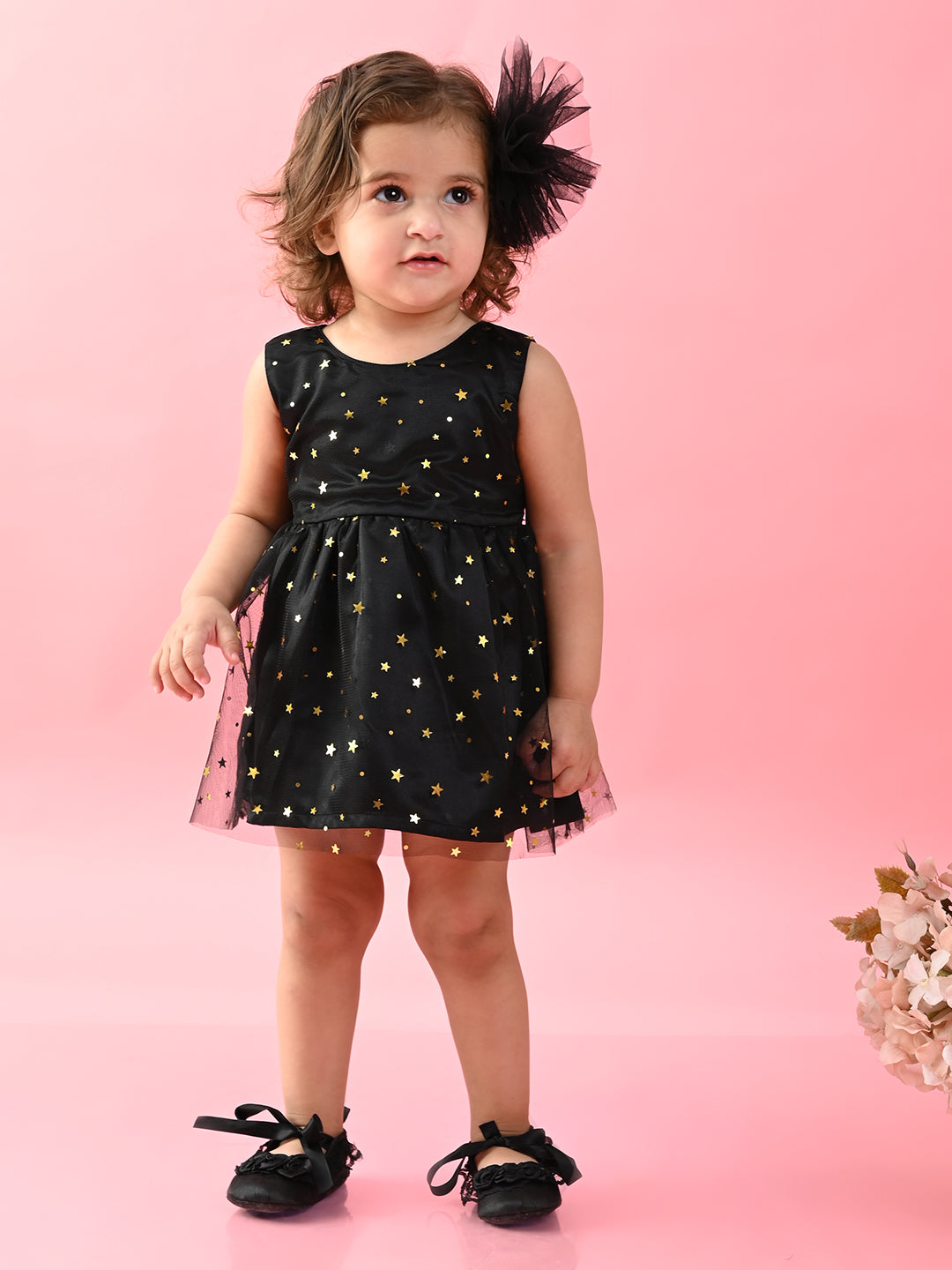 Saka Designs Girls Star Printed Party Frock - Black