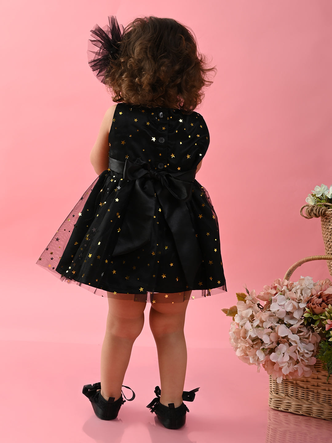 Saka Designs Girls Star Printed Party Frock - Black