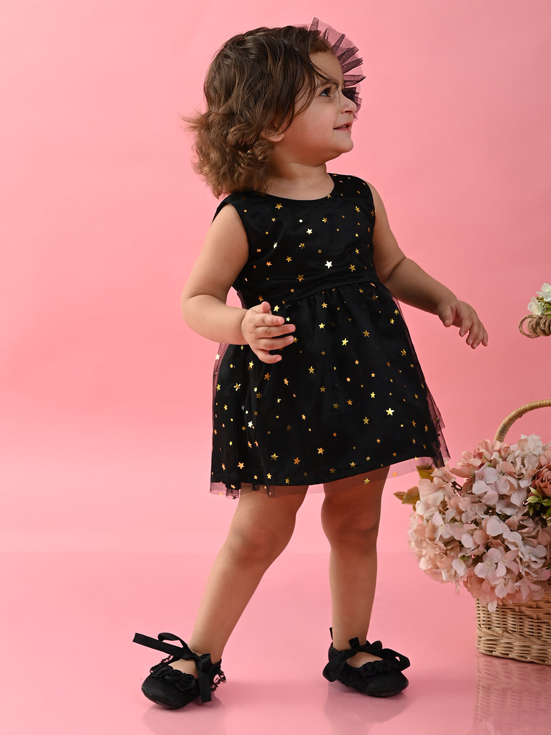 Saka Designs Girls Star Printed Party Frock - Black