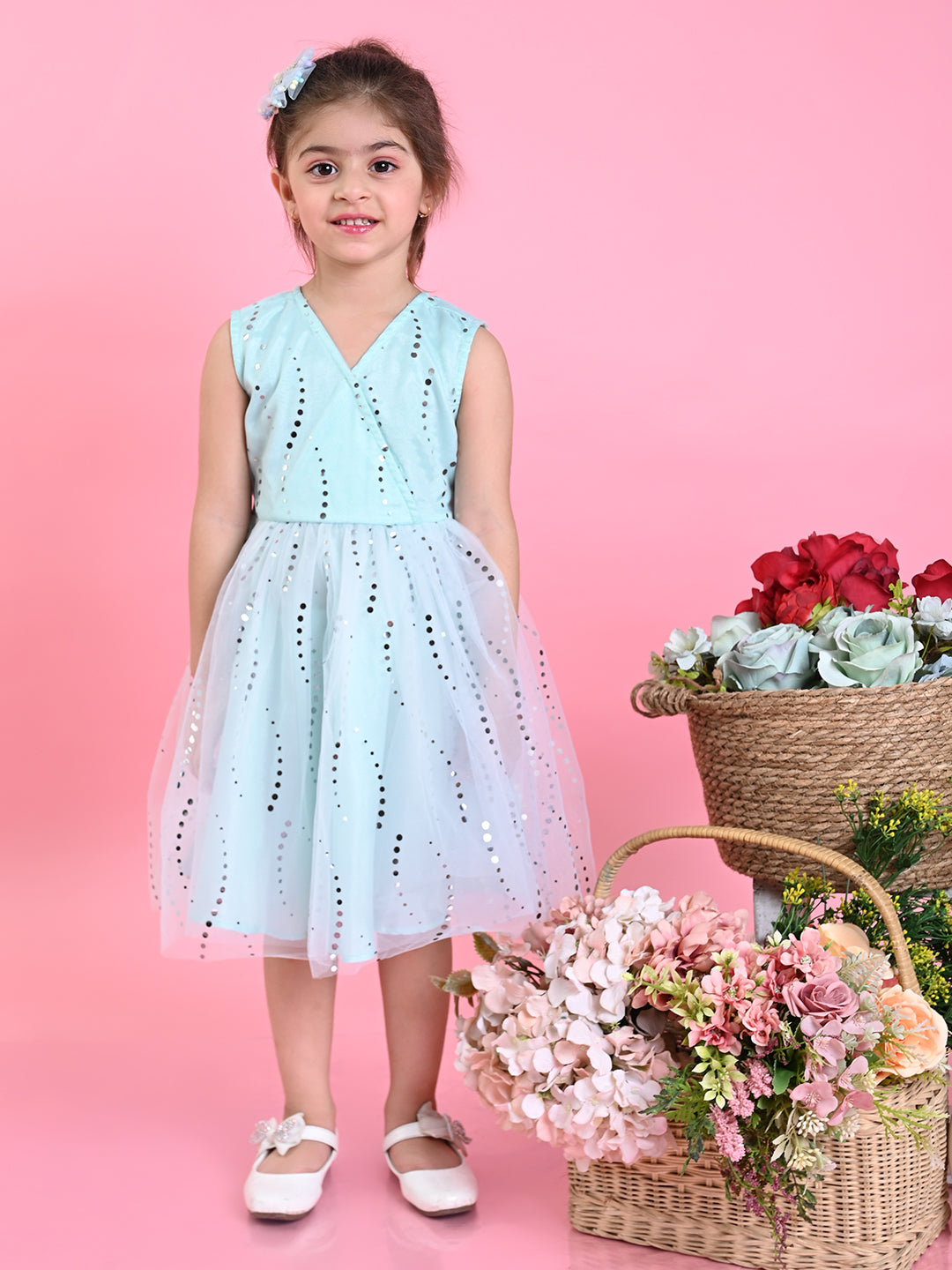 Saka Designs Girls Printed Party Frock - Blue