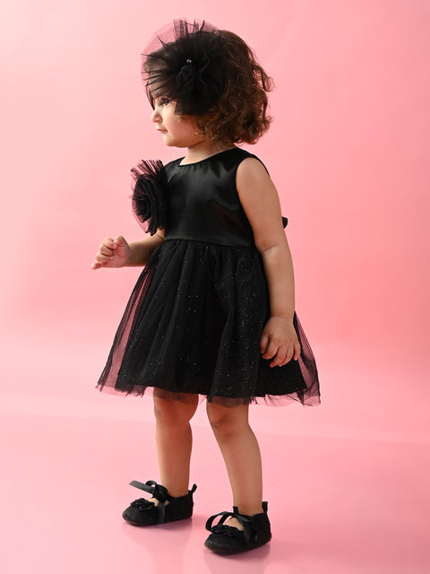 Saka Designs Girls Shimmer Printed Party Frock - Black