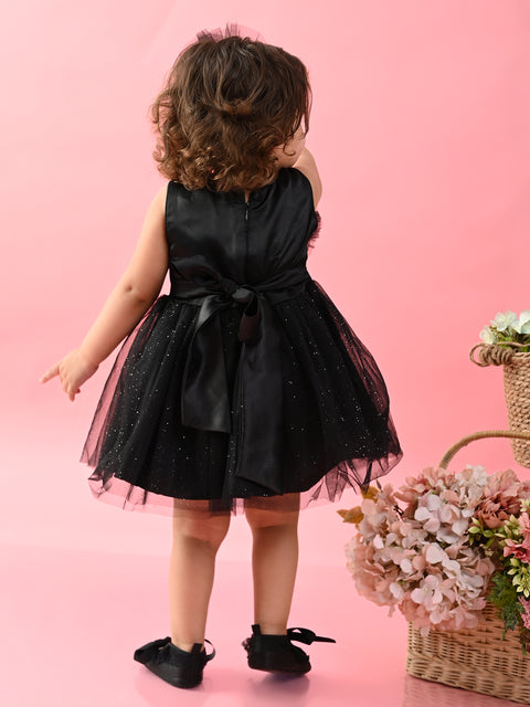 Saka Designs Girls Shimmer Printed Party Frock - Black
