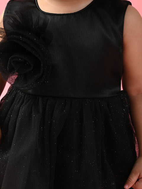 Saka Designs Girls Shimmer Printed Party Frock - Black