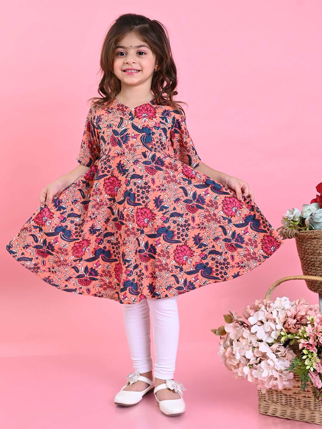saka-designs-girls-dark-peach-cotton-prinetd-kurta