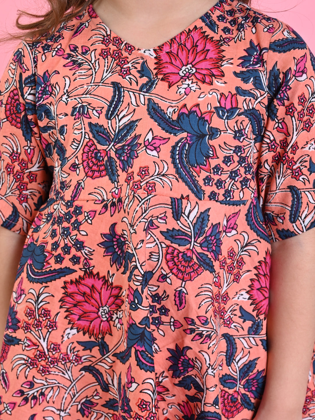 saka-designs-girls-dark-peach-cotton-prinetd-kurta