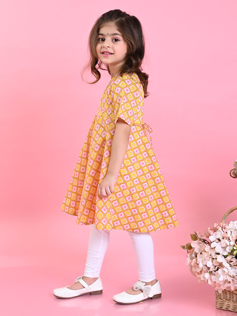 Saka Designs Girls Yellow Cotton Prinetd Kurta