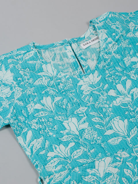 Saka Designs Girls' Blue Cotton Printed Kurta for Effortless Style