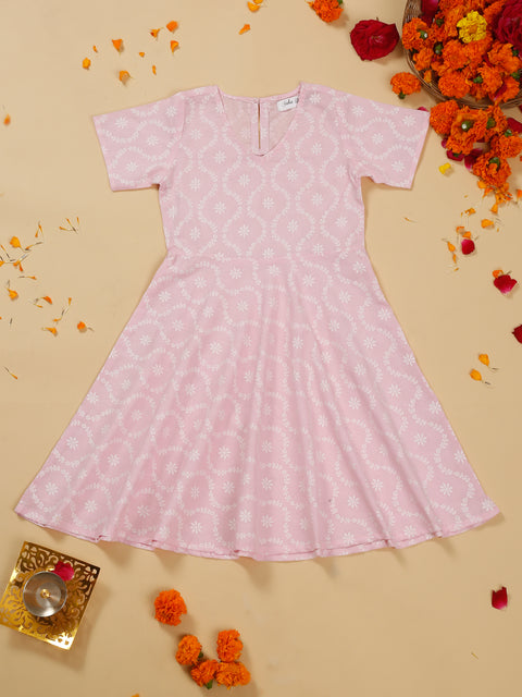 Saka Designs Girls' Pink Cotton Printed Kurta for Effortless Style