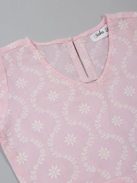Saka Designs Girls' Pink Cotton Printed Kurta for Effortless Style