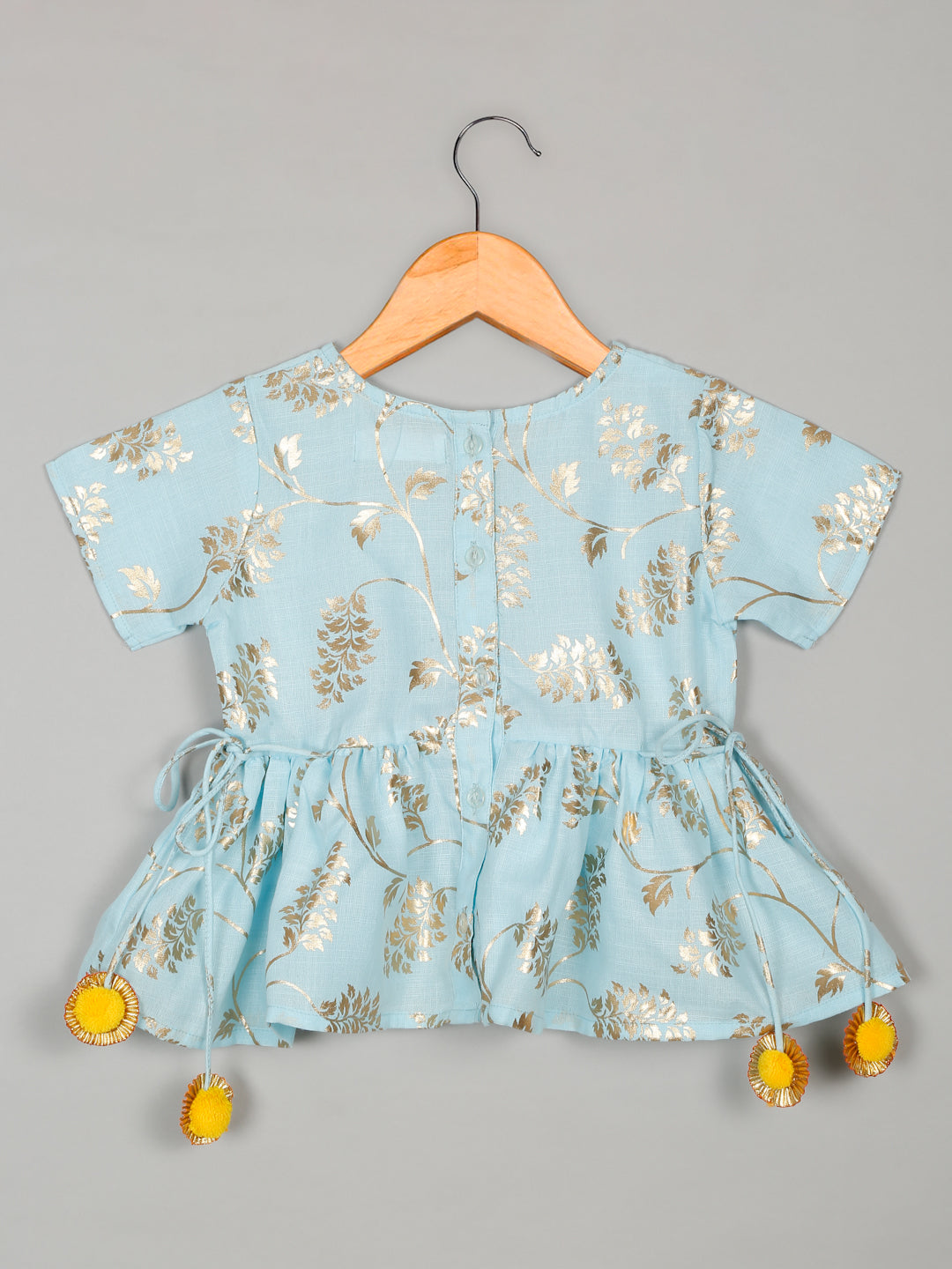 saka-designs-girls-cotton-blend-foil-printed-jhabla-with-dhoti-ensemble