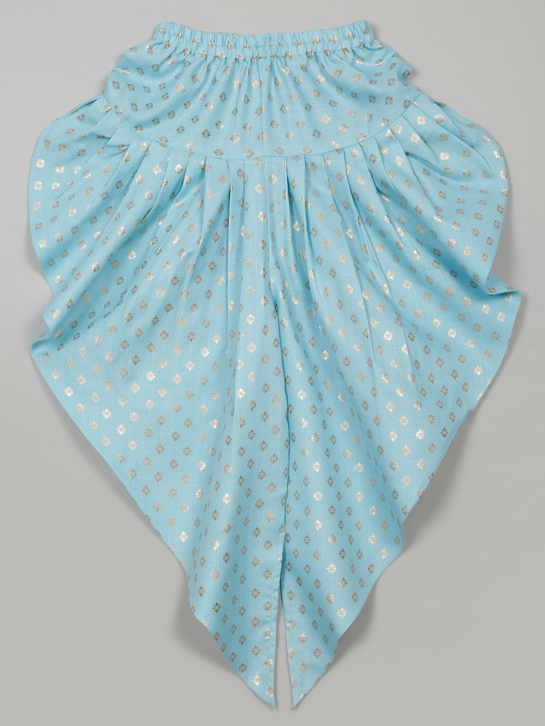 saka-designs-girls-cotton-blend-foil-printed-jhabla-with-dhoti-ensemble