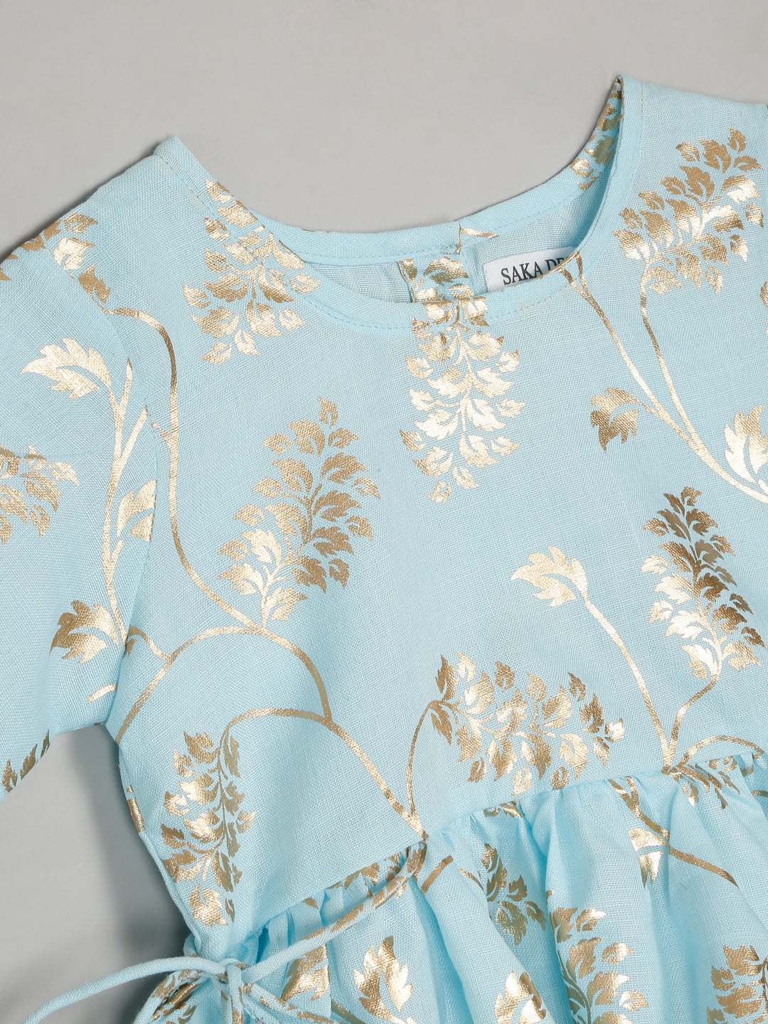 saka-designs-girls-cotton-blend-foil-printed-jhabla-with-dhoti-ensemble