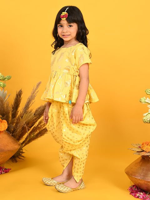 Saka Designs Yellow With Gold Print Dhoti Jhabala